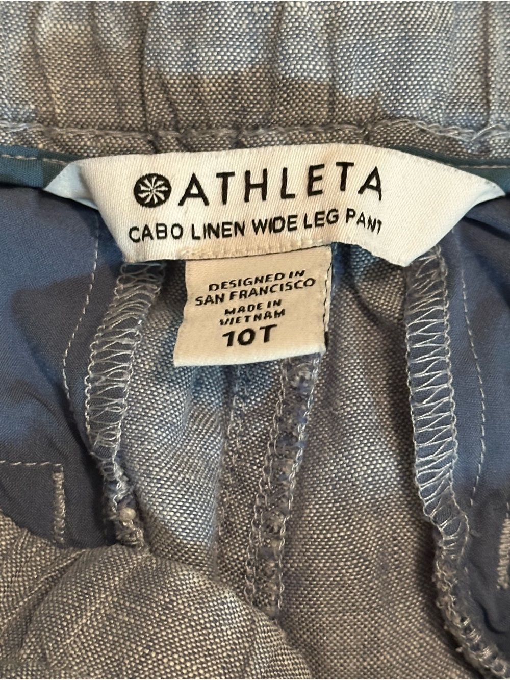 Athleta Women’s Cabo Linen Wide Leg Pant Blue Drawstring Zip Pockets Size 10 T - Picture 5 of 11
